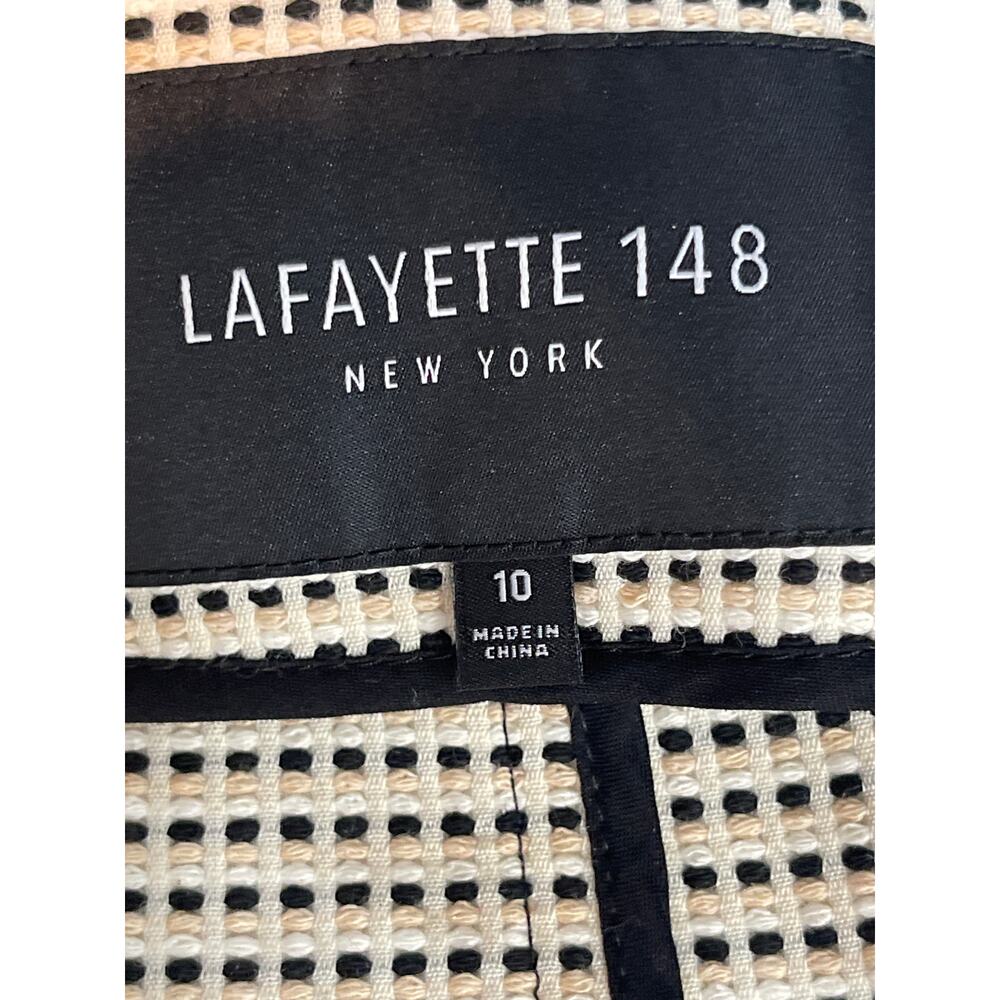 Lafayette 148 Jacket Women's Sz 10 PRIA Coat‎ Open Striped Tan Black Designer - Picture 10 of 10